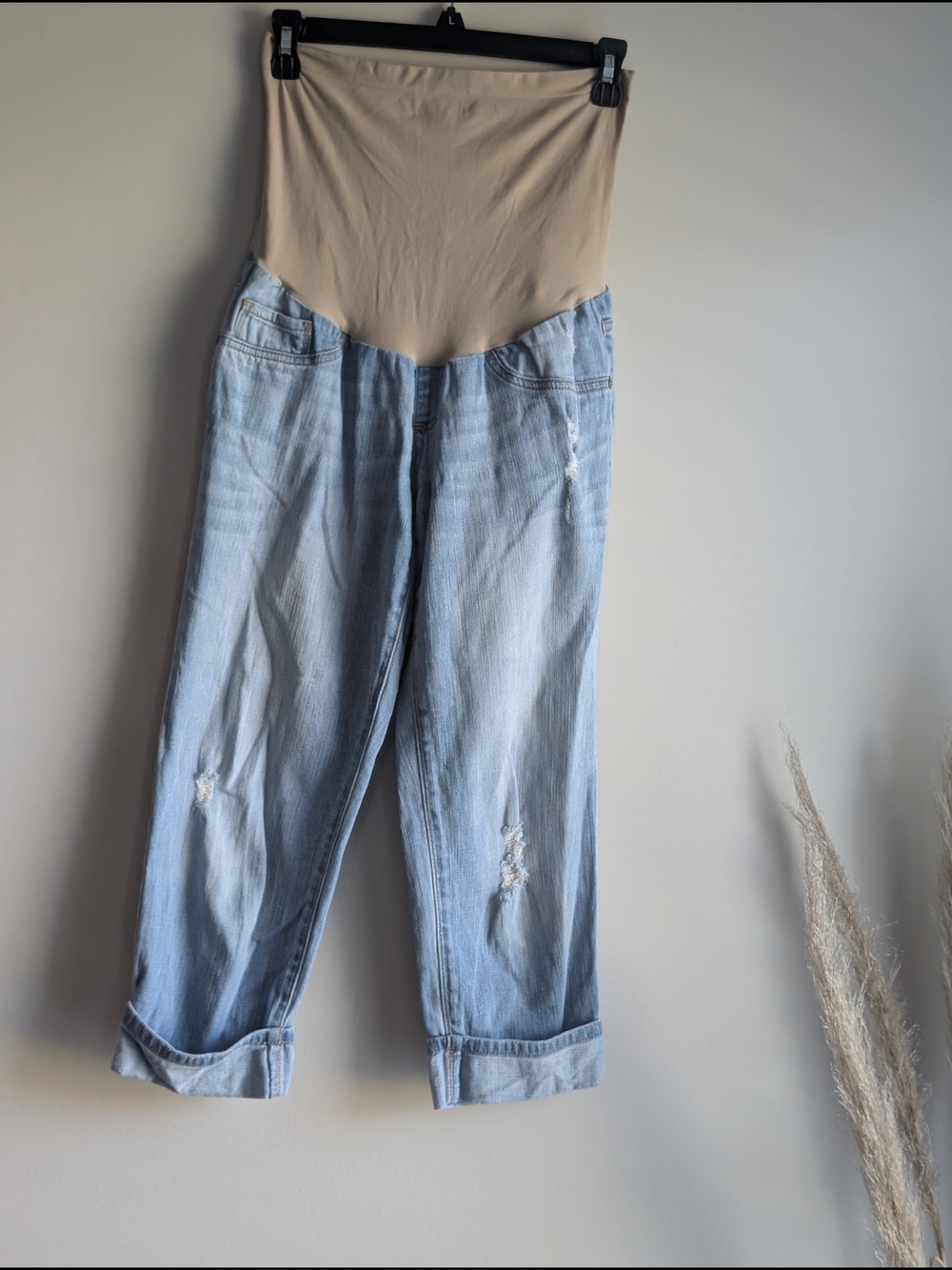 Indigo Blue Light Blue Maternity Jeans with Beige Belly Panel